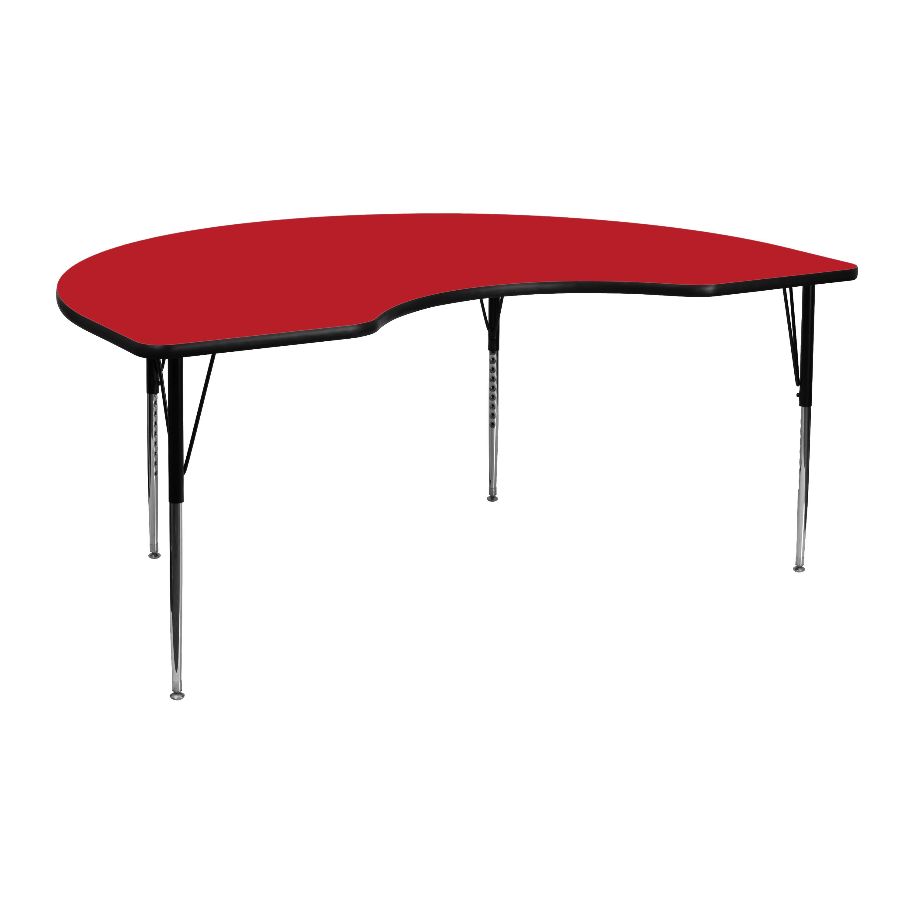 Flash Furniture - Wren 48''W x 72''L Kidney HP Laminate Activity Table - Standard Height Adjustable Legs - Red