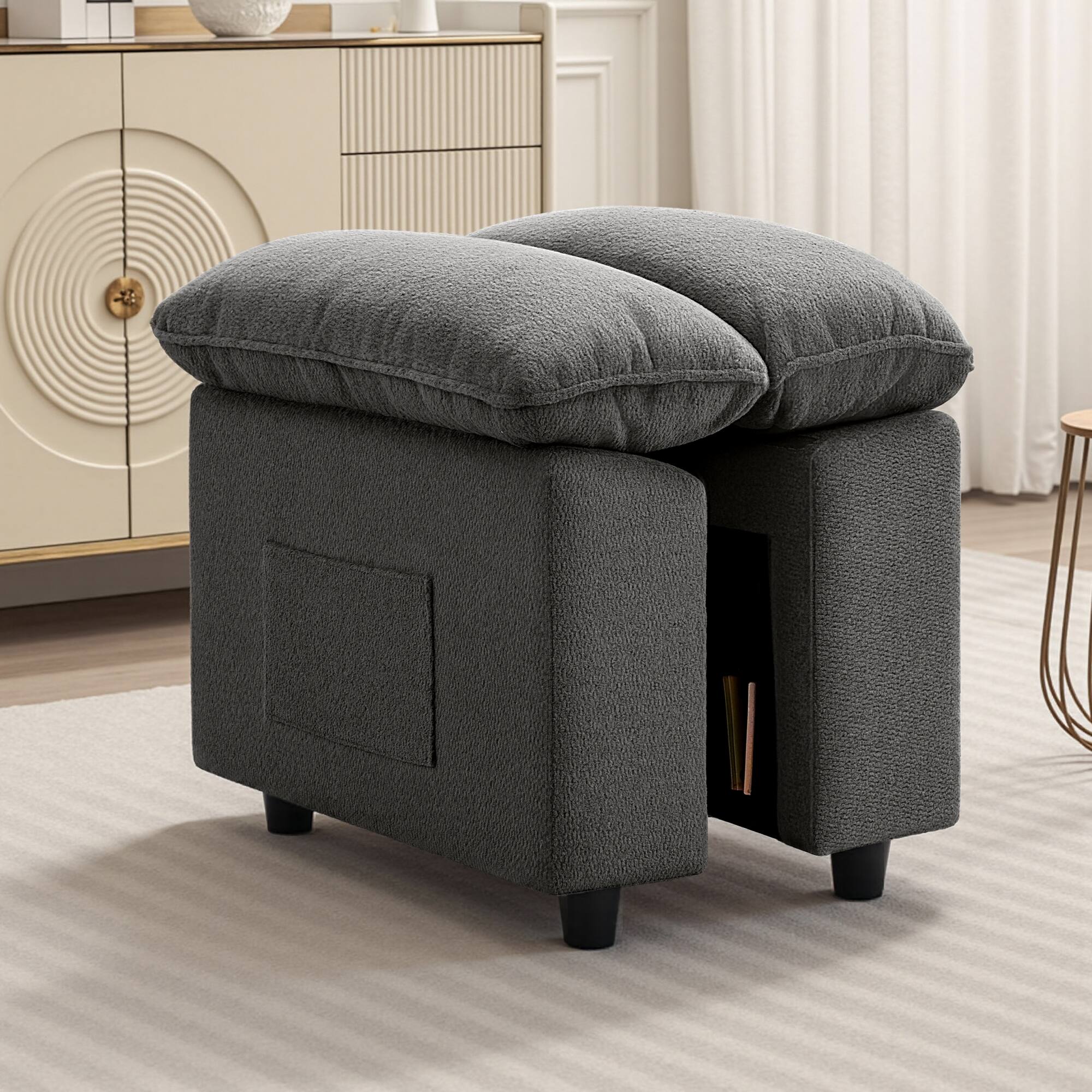 Front. KERDOM - Combined Convertible L-Shape Sofa with Storage Chaise for Living Room, Modular Sectional Sleeper Couch with Pull Out Bed - Grey-E.