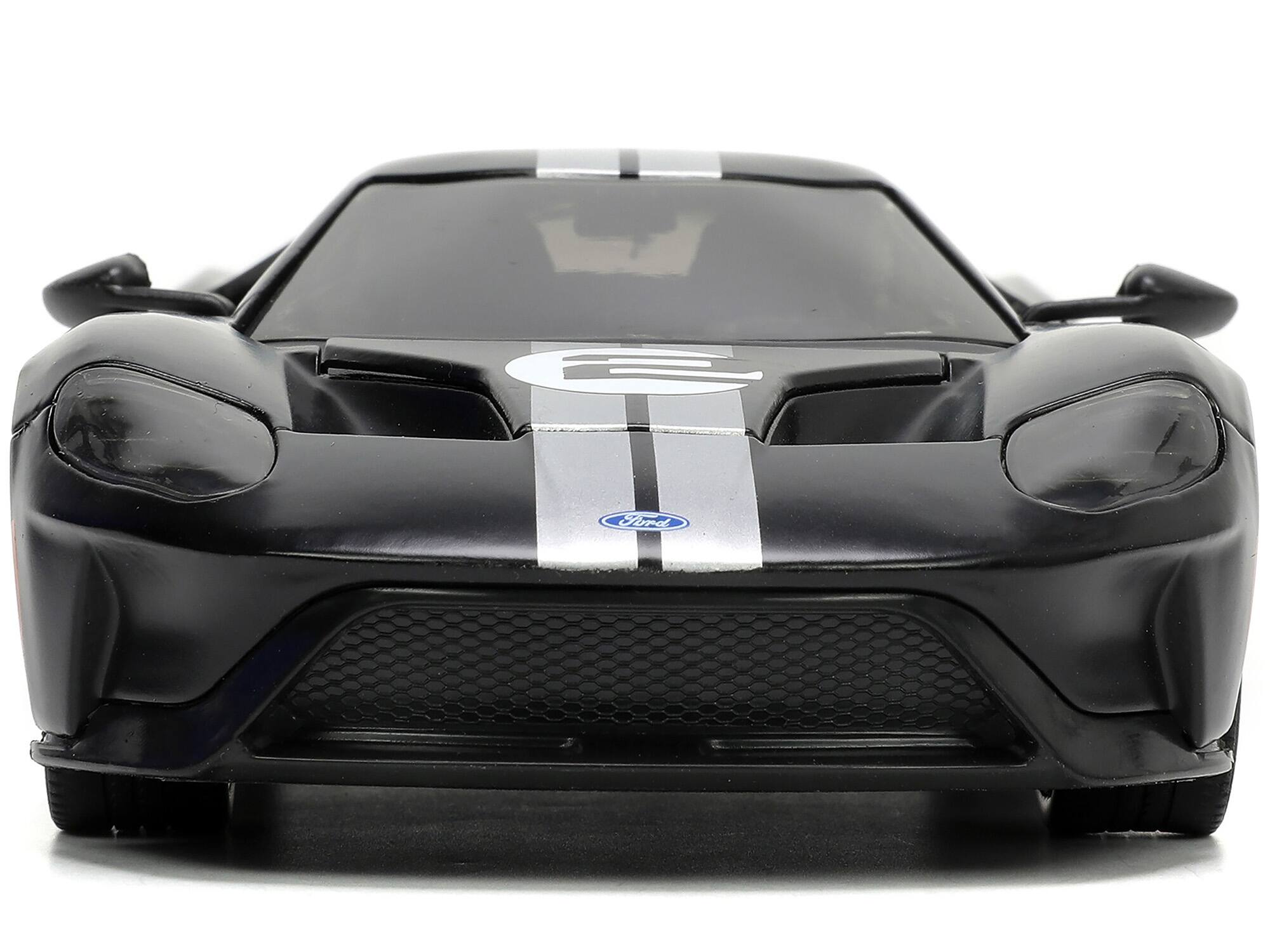 Alt View 4. Jada - 2017 Ford GT #2 Matt Black with Silver Stripes and Gold Wheels "Bigtime Muscle" Series 1/24 Diecast Model Car by Jada.