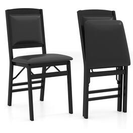 Costway - 2 Pack Folding Dining Chairs Foldable Chairs with PVC Padded Seat & High Backrest - Black