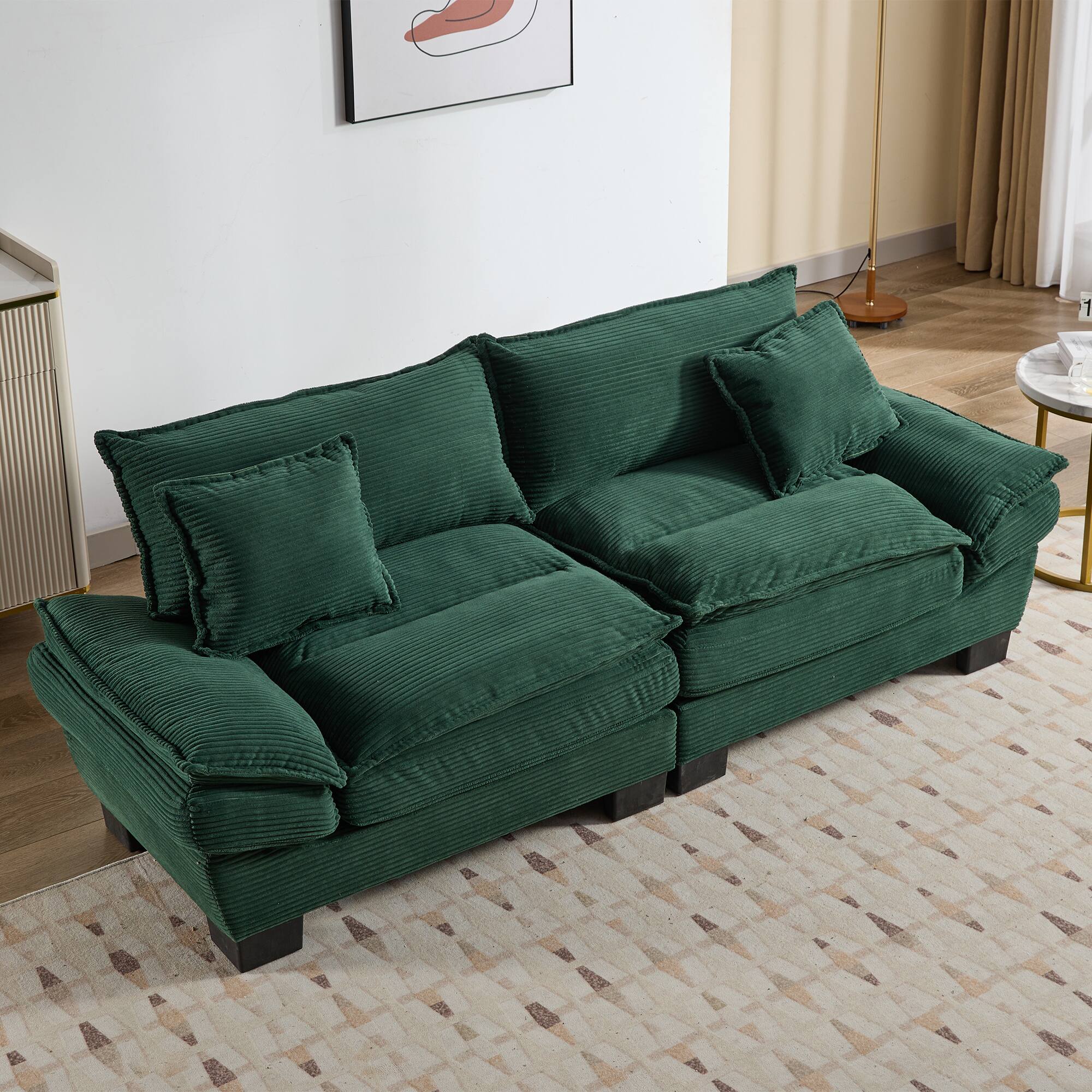 Alt View 9. Tiramisubest - Corduroy Couch Loveseat Sofa with Pillows,Comfy Upholstered Deep Seat Sofa for Bedroom,Living Room,Office-Green - Green.