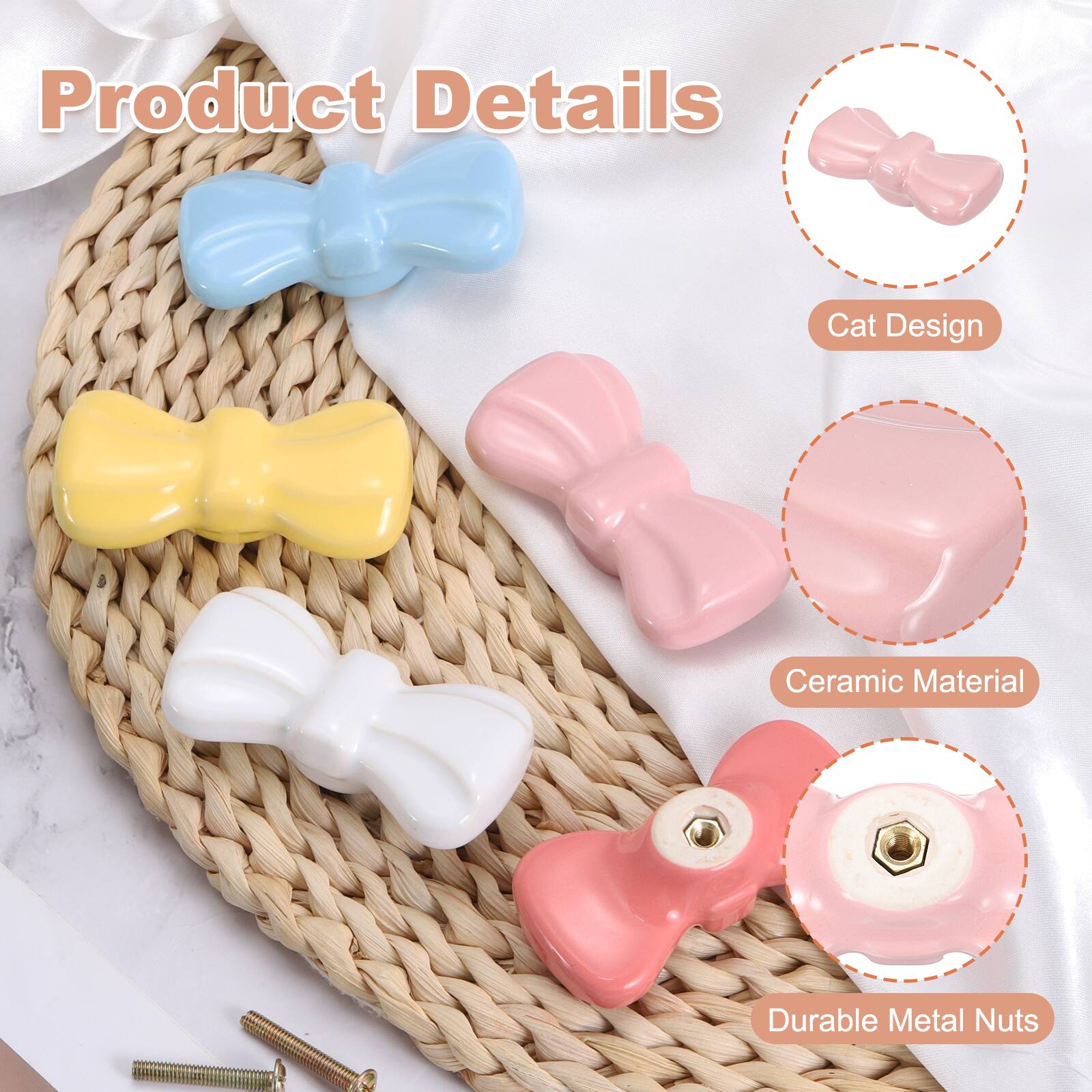 Product Details  
Cat Design  
Ceramic Material  
Durable Metal Nuts