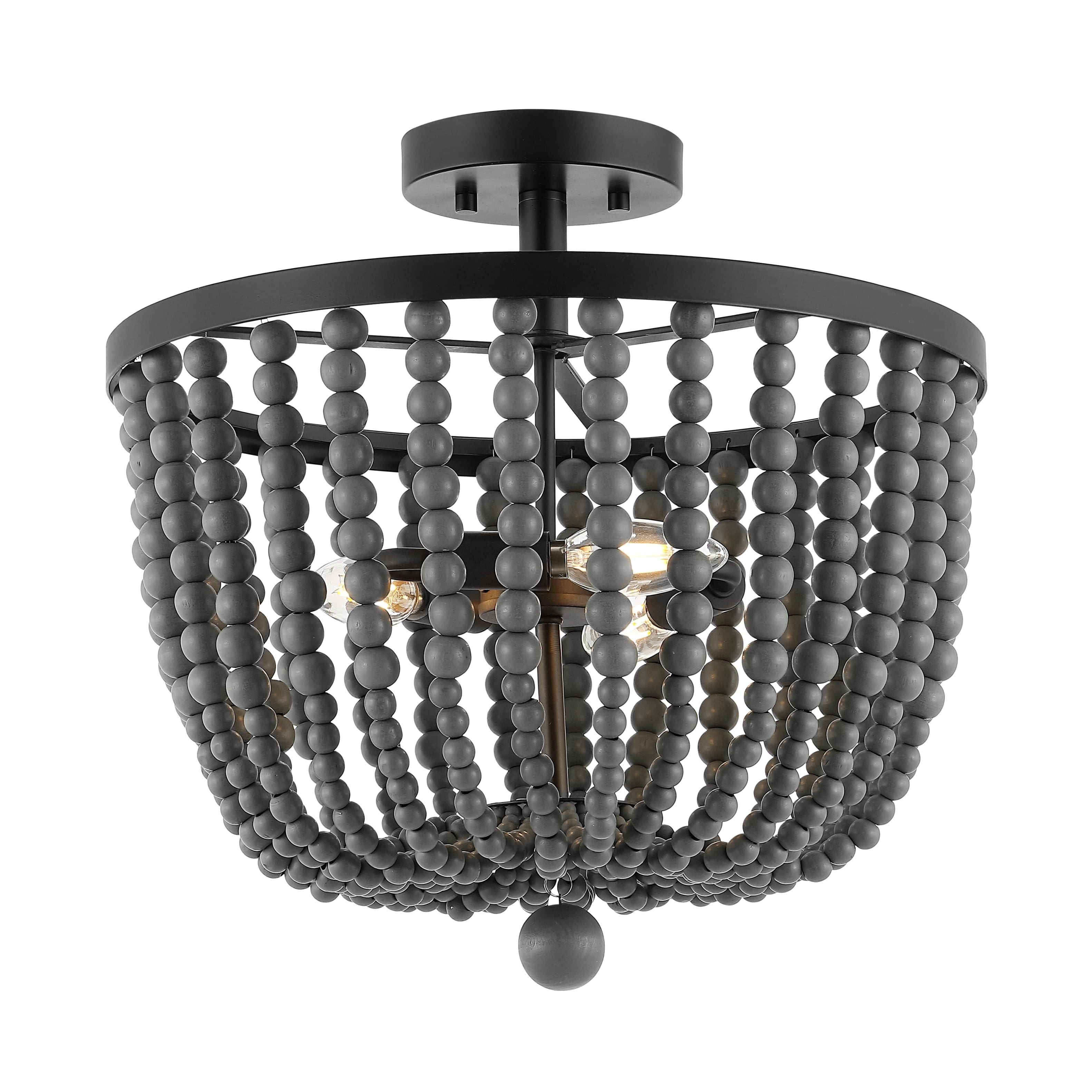 "Jonathan Y - Drift Wood Bead 16"" 3-Light Bohemian Farmhouse Iron LED Semi Flush Mount, Oil Rubbed Bronze/Grey - Gray" price history on PriceWatchPro