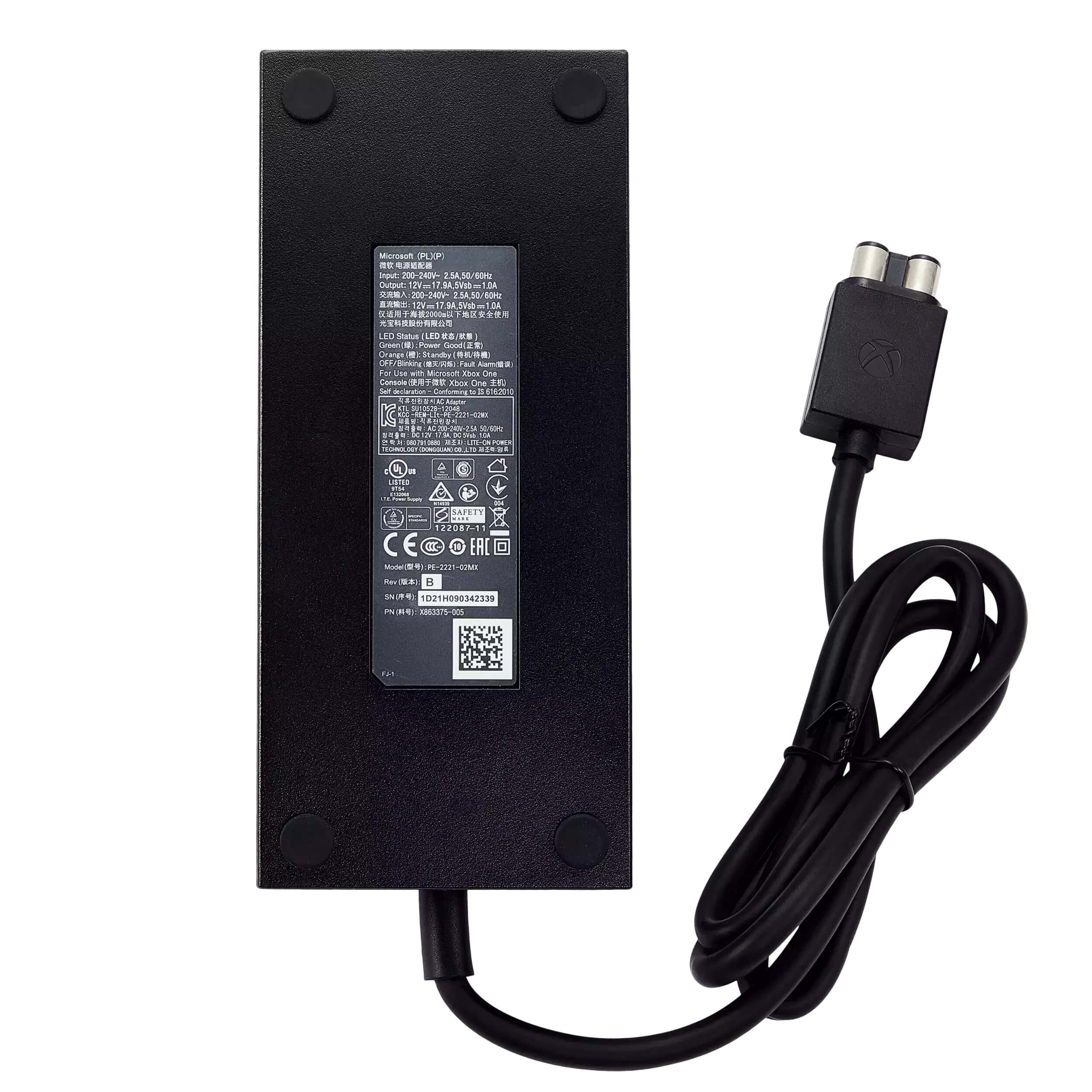 Microsoft (PL20)  
Input: 100-240V~ 50/60Hz 2.5A  
Output: 12V 17.5A +5V 3A +3.3V 3A  
Model: PL20  
PE221-00000  
Made in China  
CE  
FCC  
RoHS  
B  
12D140004239  
P/N: 00000000000000000000000000000000000000000000000000000000000000000000000000000000000000000000000000000000000000000000000000000000000000000000000000000