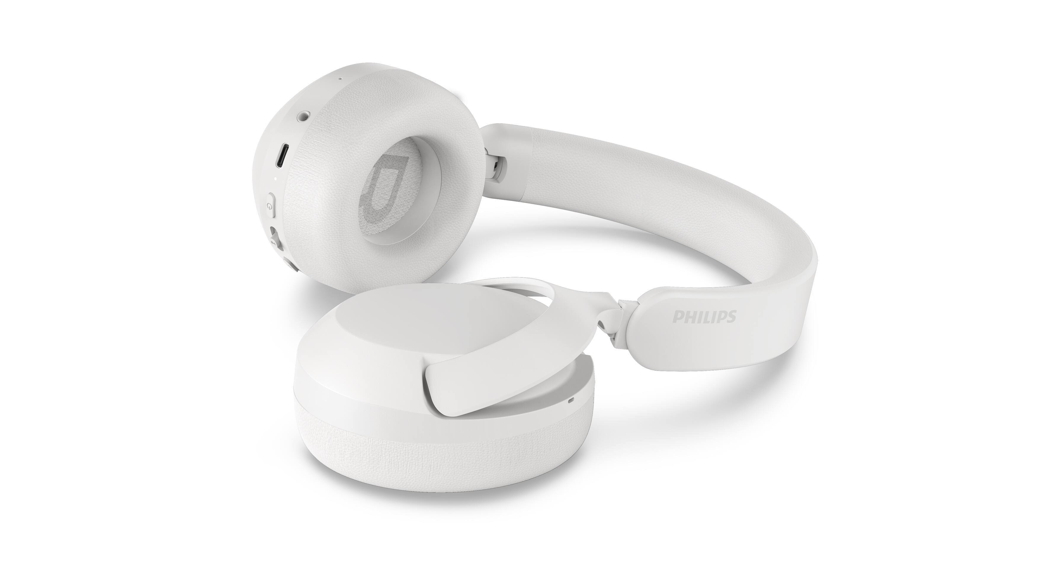 Angle. Philips - TAH6000 Wireless Over-Ear Bluetooth Headphones with Adaptive ANC, 80H Playtime (50H ANC), Dynamic Bass - White.