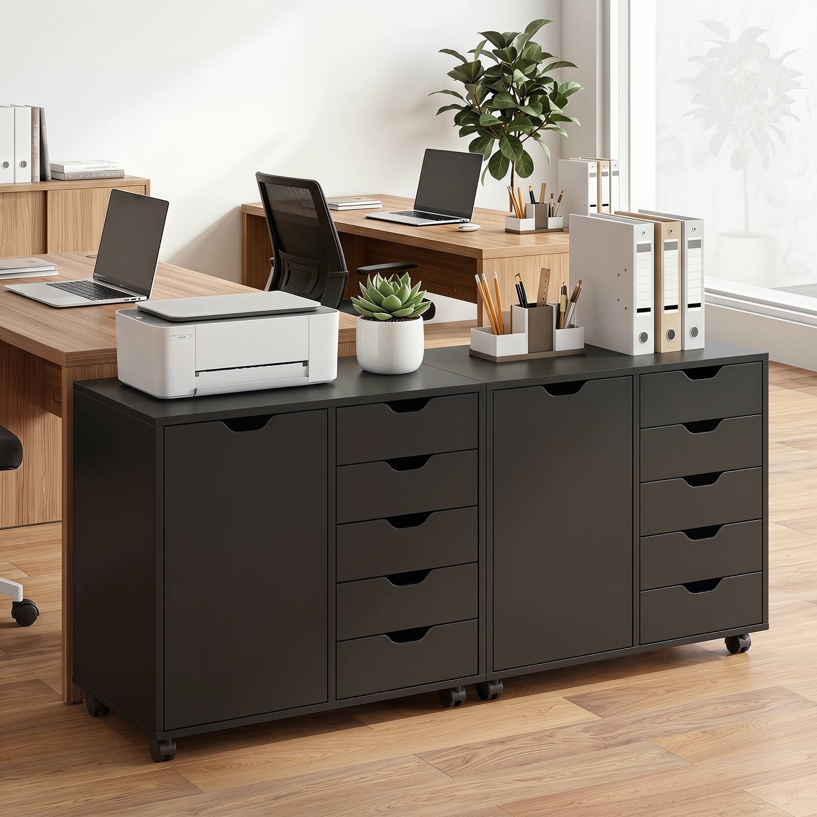 Alt View 2. Costway - Costway 5 Drawer Storage Cabinet on Wheels with Door and Adjustable Shelf for Home Office - Black.