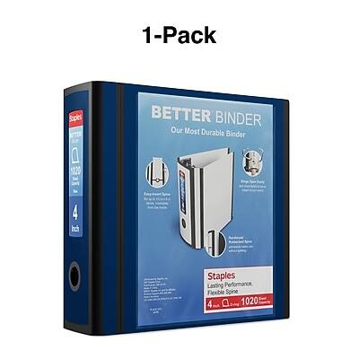 1-Pack  
BETTER BINDER  
Our Most Durable Binder  

4 Inch H  
Staples  
Lasting Performance  
Flexible Spine  
1020