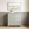 Martha Stewart - Bedford Modular 3-Drawer Wooden Storage Media Cabinet with Hardware, Solid Wood Frame and Legs - Bedford Gray/Brushed Stainless Steel Hardware