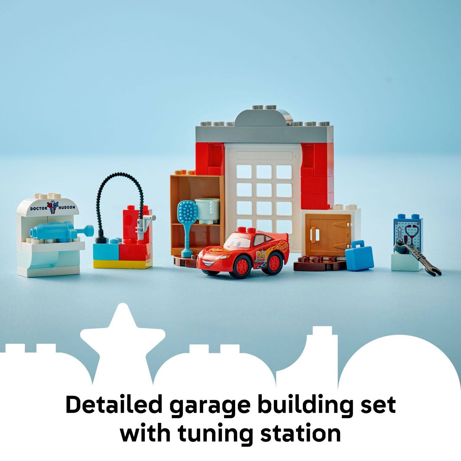 Detailed garage building set with tuning station