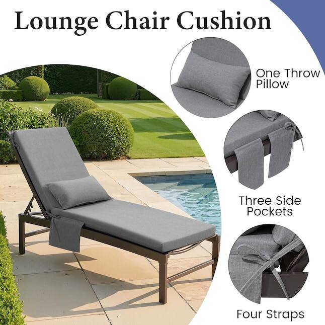 Lounge Chair Cushion

- One Throw Pillow
- Three Side Pockets
- Four Straps