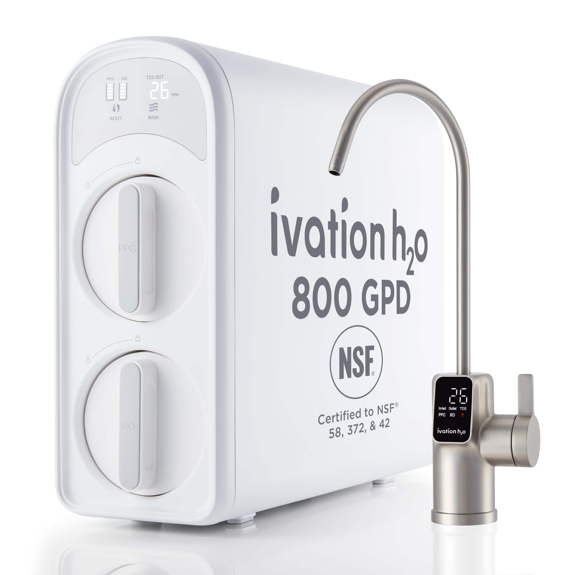 Ivation - H2O 800 GPD Tankless RO Water Purifier, 8-Stage Filter, NSF Certified, Smart LED Faucet - White