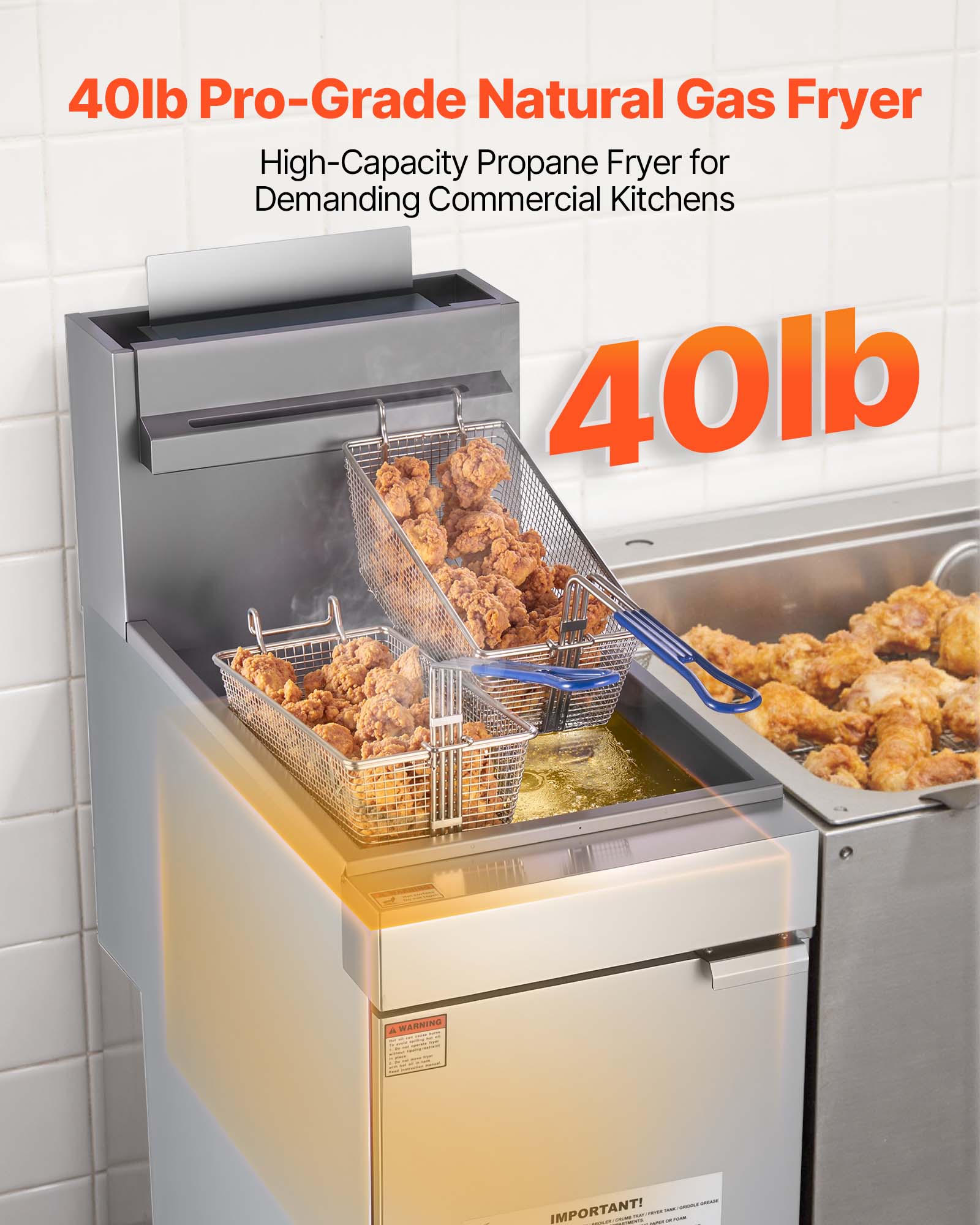 40lb Pro-Grade Natural Gas Fryer  
High-Capacity Propane Fryer for Demanding Commercial Kitchens  

40lb  

WARNING  

IMPORTANT!