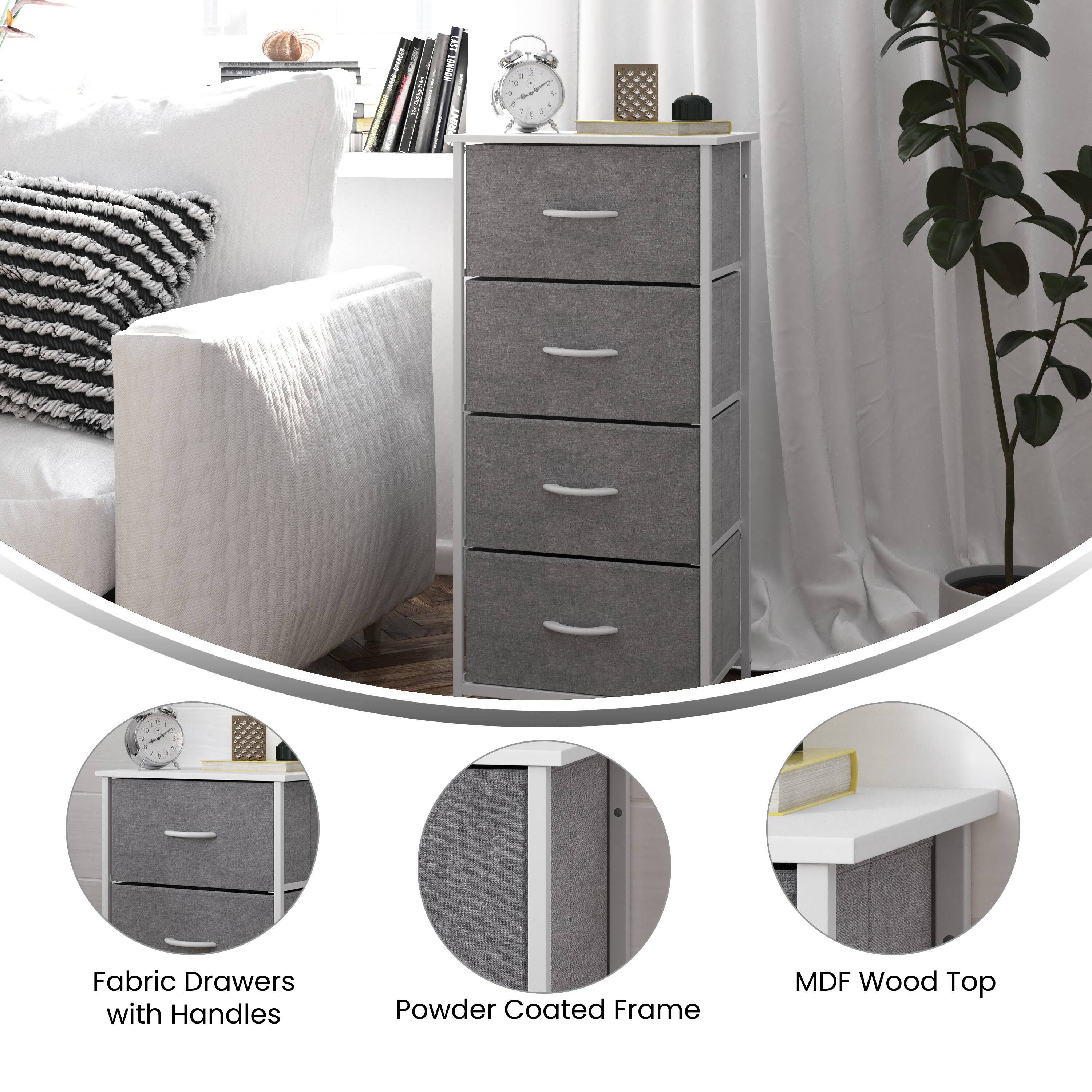 Fabric Drawers with Handles  
Powder Coated Frame  
MDF Wood Top