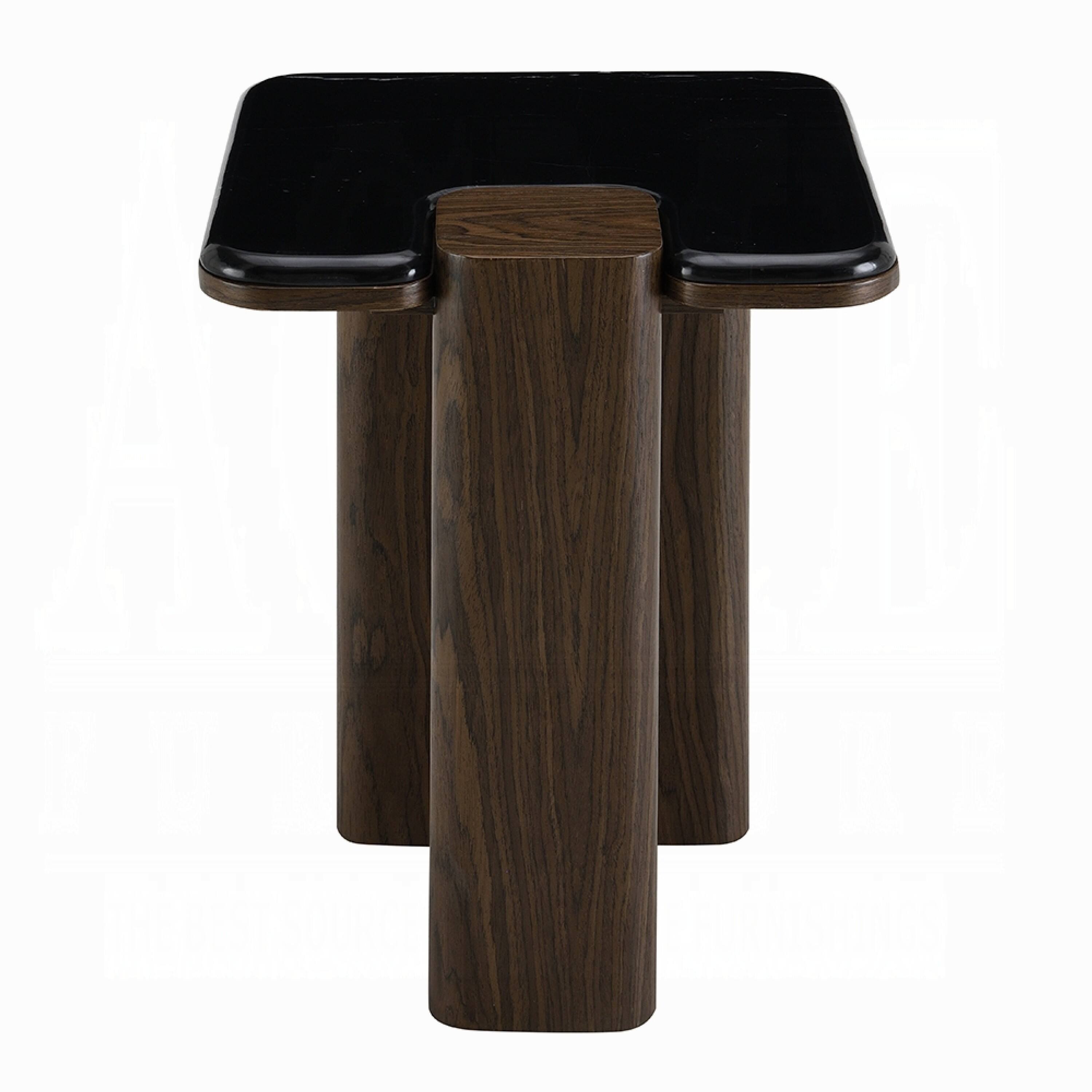 Alt View 1. Manhattan Lane - Pima Side End Table, 16 Inch Black Marble Top, Dark Walnut Brown Base - Black, Walnut Brown.