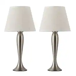 Oumilen - Modern Brushed Nickel Table Lamp – 17.5” Tall with Fabric Shade, Round Metal Base & Inline Switch.