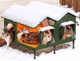 Pawtners - 30" 2-Room Heated Outdoor Cat House for Outside Cats, Dark - Green