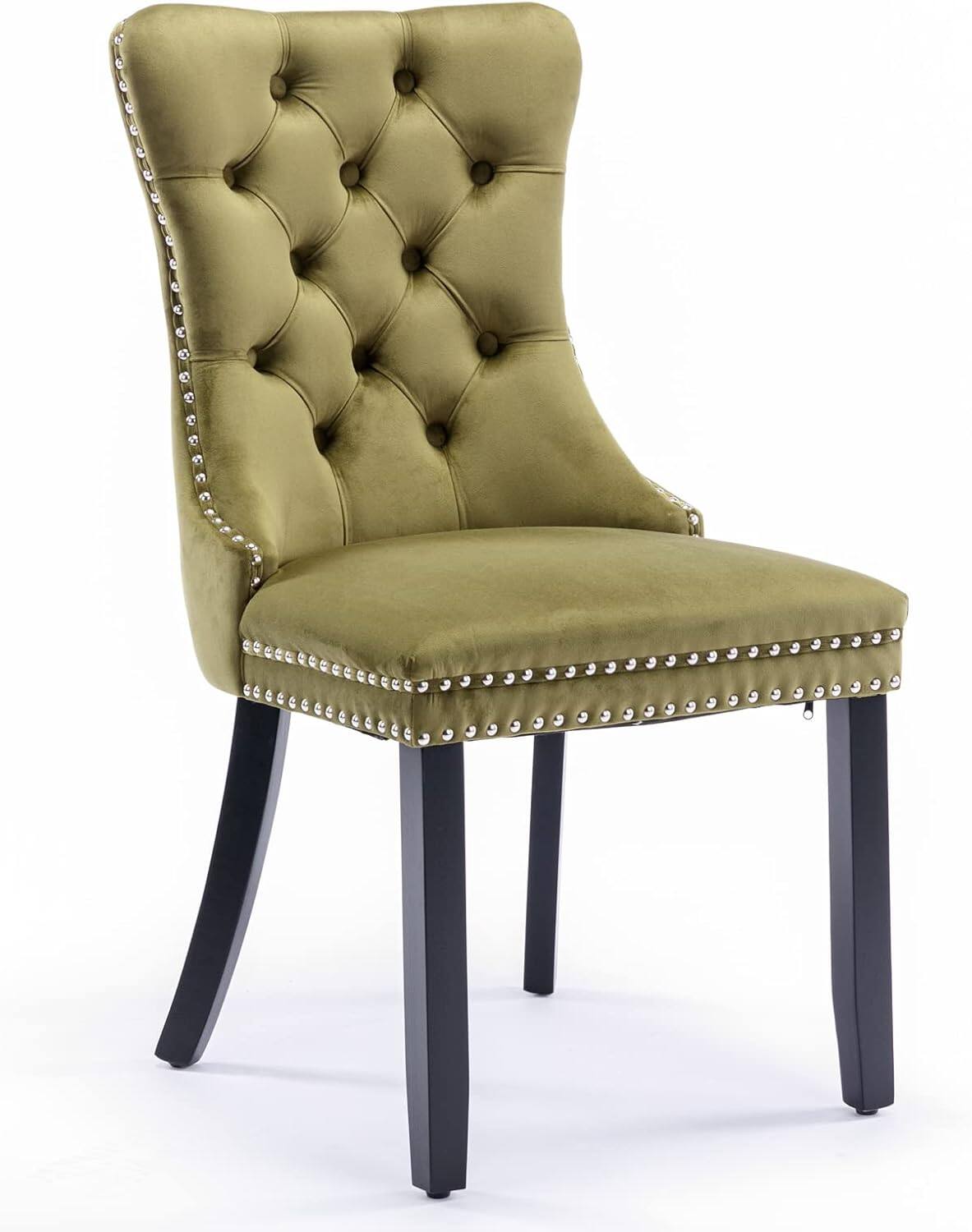 Alt View 5. Trinkets Crazed - Velvet Dining Chairs Set of 2, Upholstered High-end Tufted Dining Room Chair with Wood Legs Nailhead Trim for Kitchen - Olive green.
