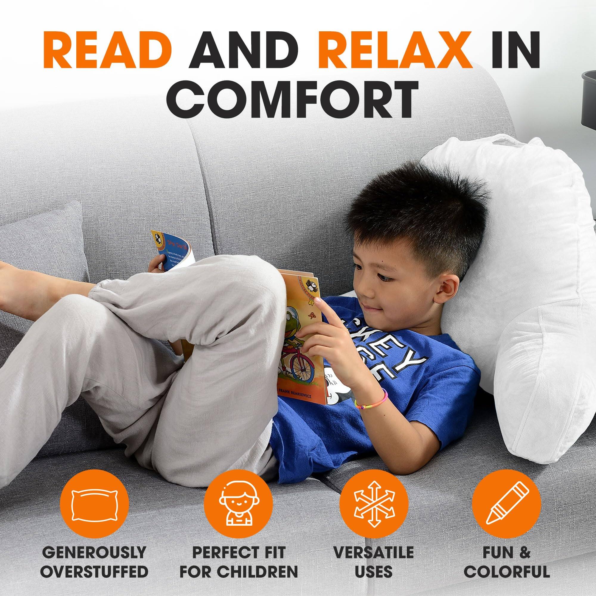 READ AND RELAX IN COMFORT

SPy Sor Son
TRANK REARIENCI
00 ED 
E YE

GENEROUSLY PERFECT FIT VERSATILE FUN & OVERSTUFFED FOR CHILDREN USES COLORFUL