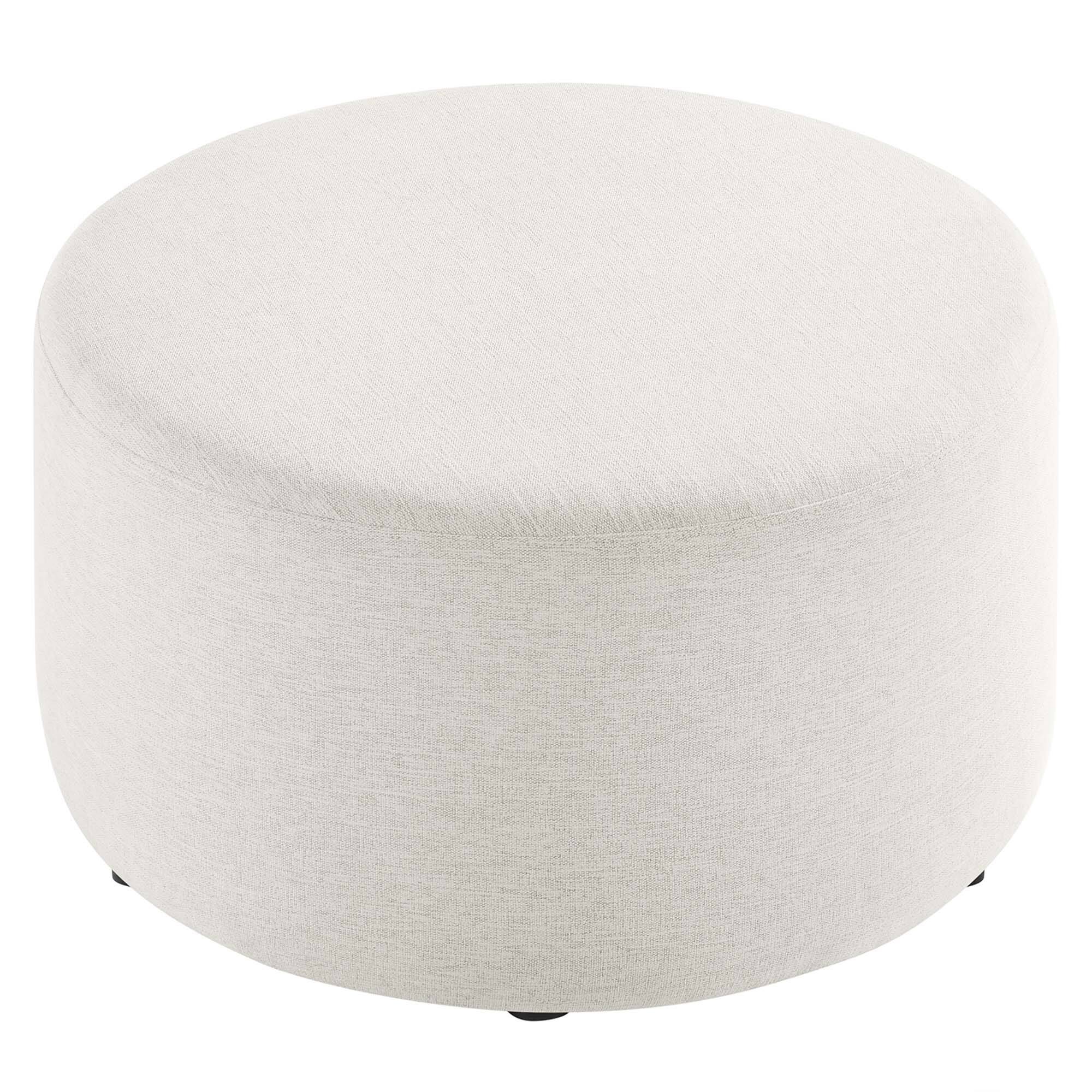 Alt View 2. Modway - Callum Large 29" Round Woven Heathered Fabric Upholstered Ottoman by Modway - Heathered Weave Ivory.