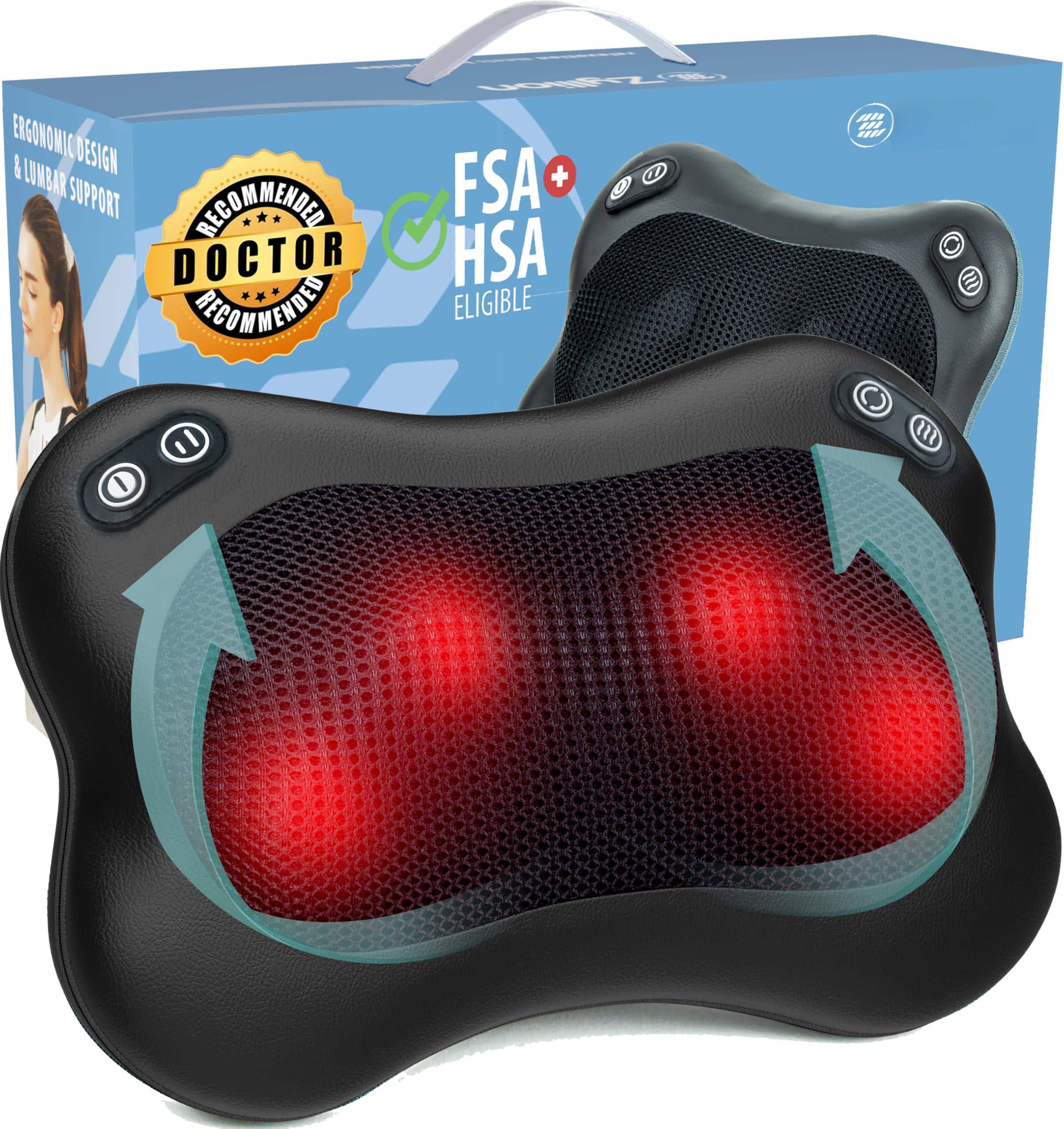 Live At Space - 3D Shiatsu Neck & Back Massager Pillow with Heat, 2 Speeds, Deep-Knead Nodes, Auto Shut-Off - 642146672606