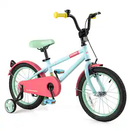 Costway - 16" Kids Bike with Adjustable Saddle Handlebar Removable Training Wheels Handbrake - Red