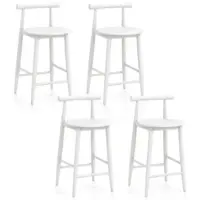 Costway Bar Chair Counter Height Stools Set of 4 with Acacia Wood Frame Supporting Legs - White - Front_Zoom