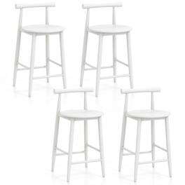 Costway - Bar Chair Counter Height Stools Set of 4 with Acacia Wood Frame Supporting Legs - White