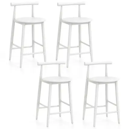Front. Costway - Bar Chair Counter Height Stools Set of 4 with Acacia Wood Frame Supporting Legs White - White.