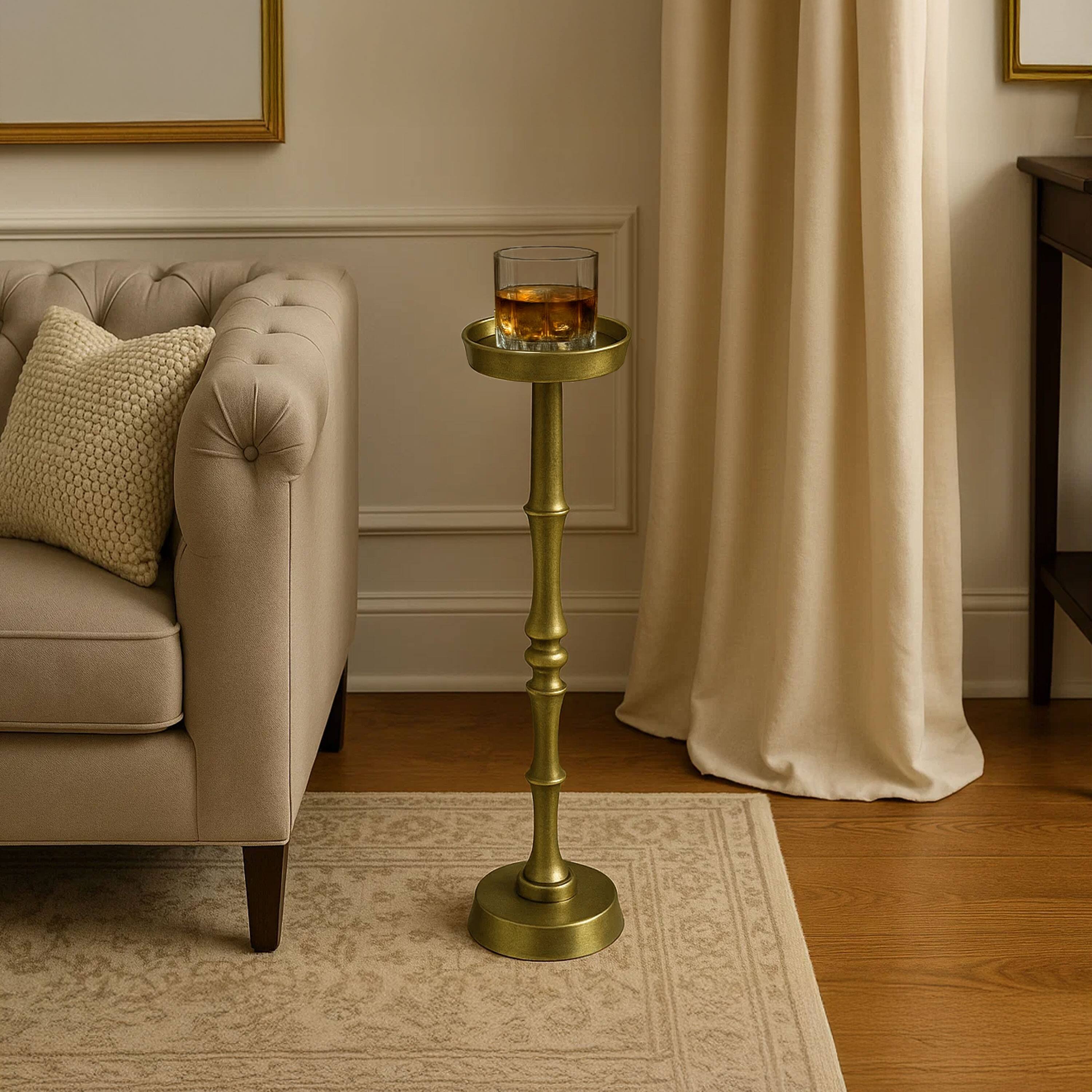 Alt View 9. Manhattan Lane - 26 Inch Side End Drink Table, Turned Pedestal Metal Base, Round Top - Brass.