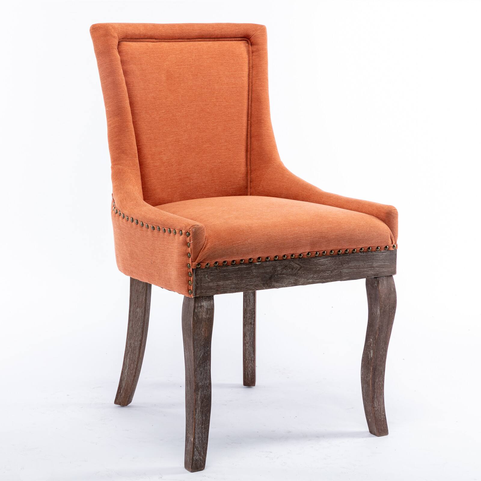 Left. GOODSILO - Ultra Side Dining Chair Set of 2, Thickened Fabric, Solid Wood Legs, Bronze Nail Head - Orange.