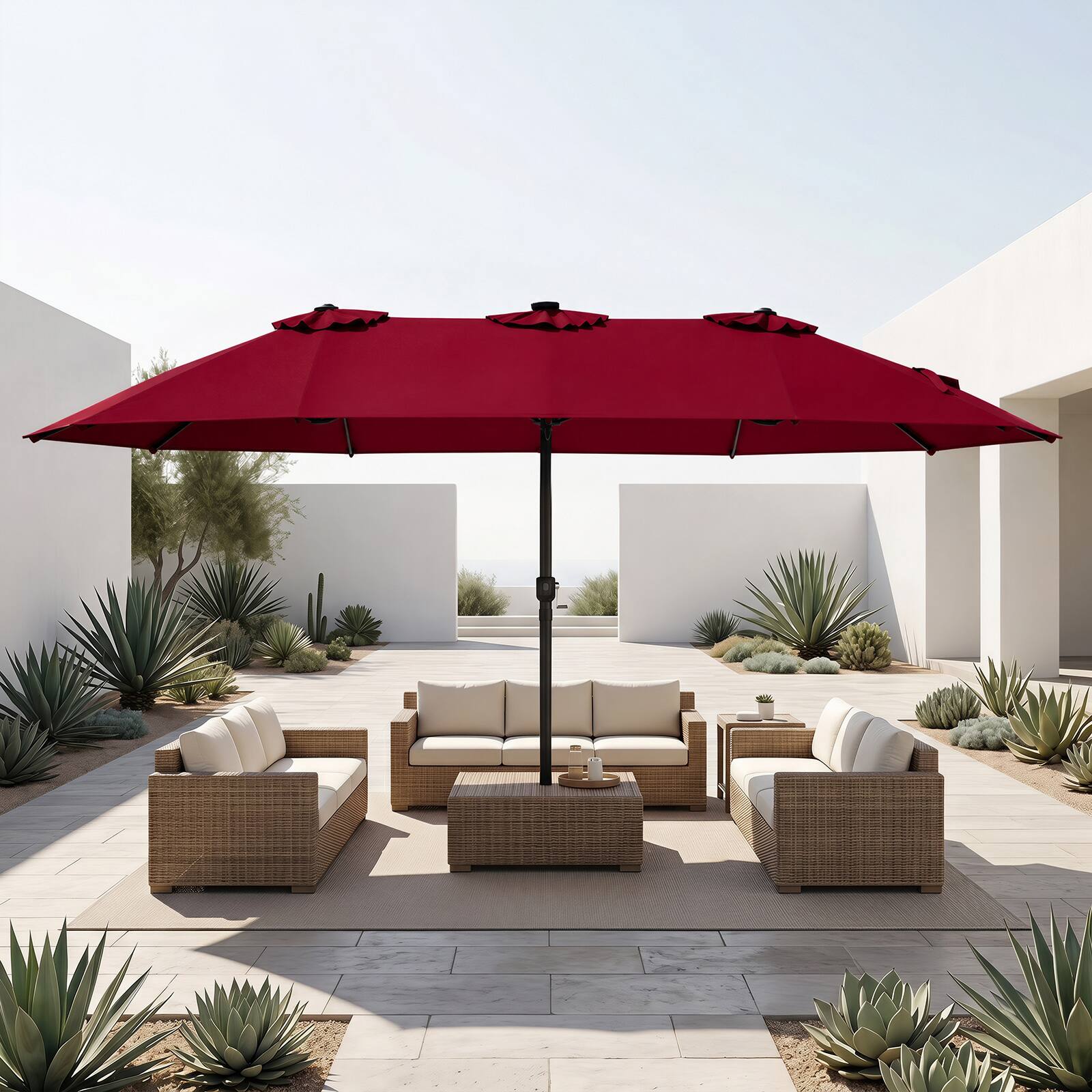 Alt View 3. Costway - Costway 15.5 FT Extra-Large Patio Umbrella with Base Included, 12 Ribs, 12 Light Modes - Red.