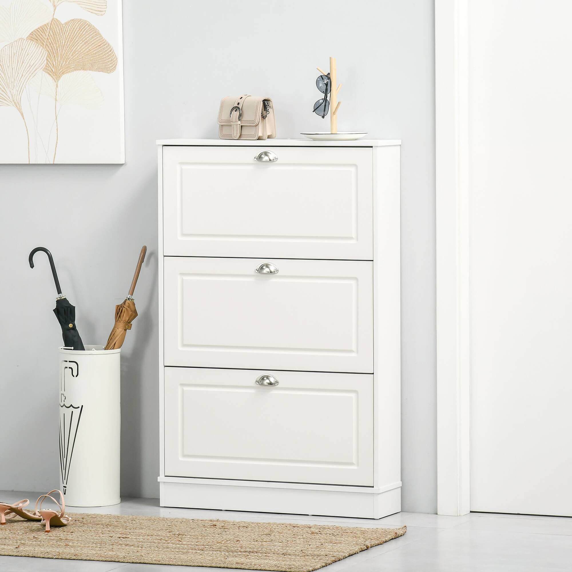 Alt View 1. Homcom - Cabinet, Narrow Shoe Storage Cabinet with 3 Flip Drawers, Holds 12 Pairs for Entryway - White.