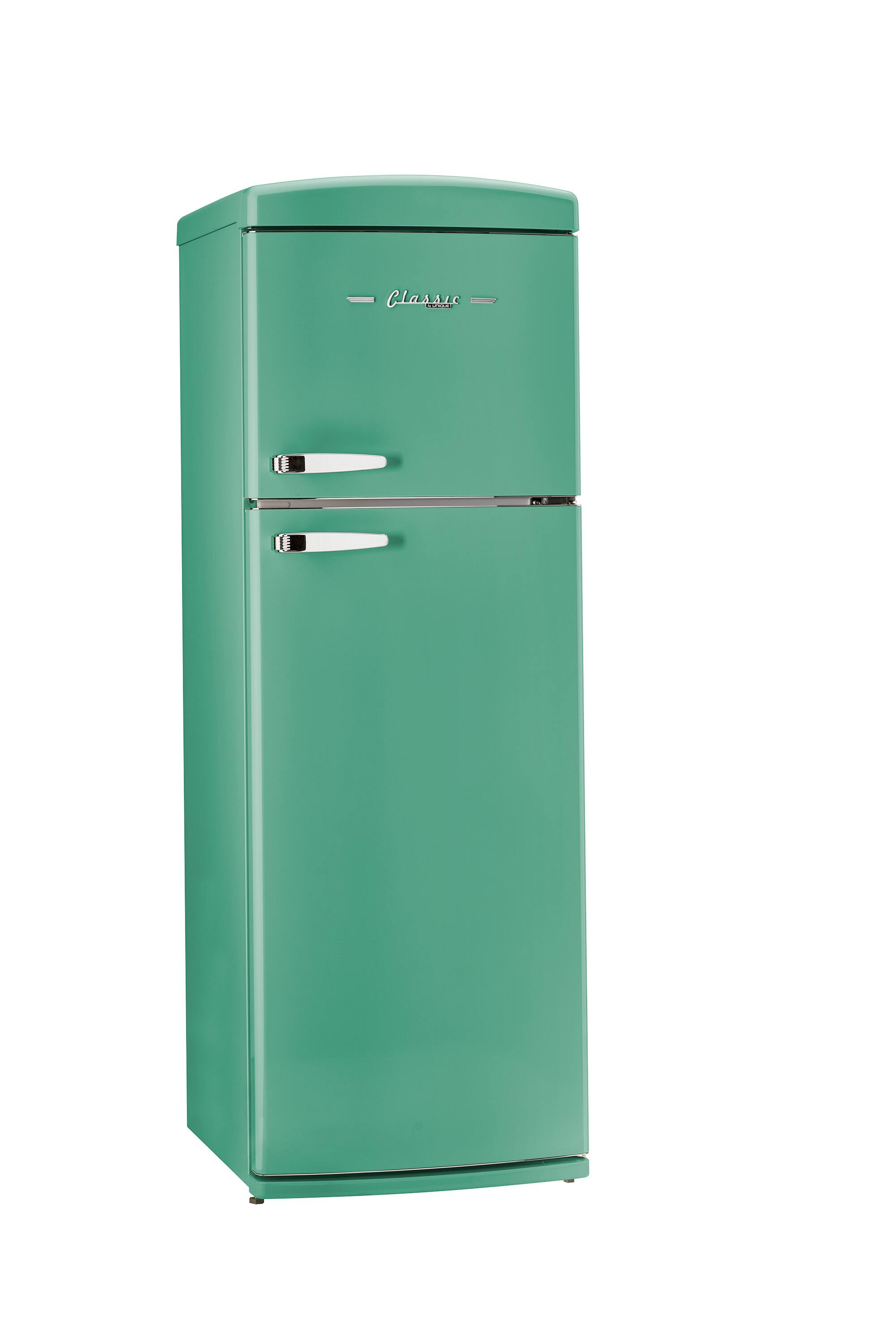 Angle. Unique Appliances - Classic Retro 11 cu.ft. Top Freezer Refrigerator - Ocean Mist Turquoise.
