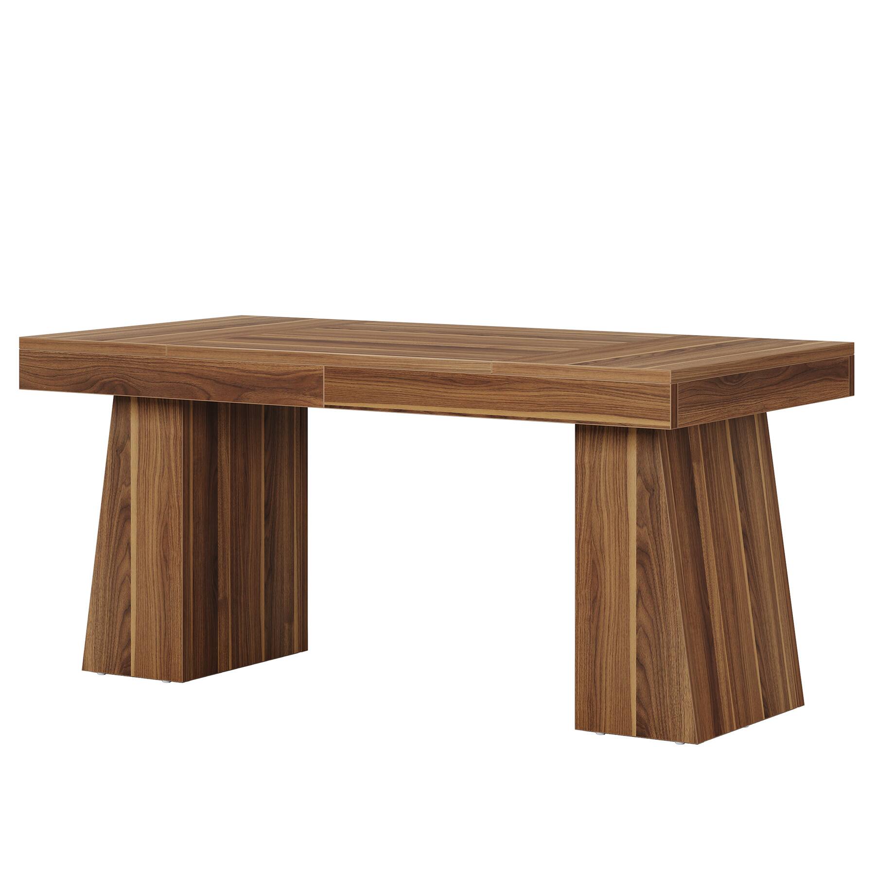 Angle. APRILSOUL - 63in Executive Desk Large Office Computer Workstation with Sturdy Double Pedestal Base Elegant Study and Writing Table - Brown.