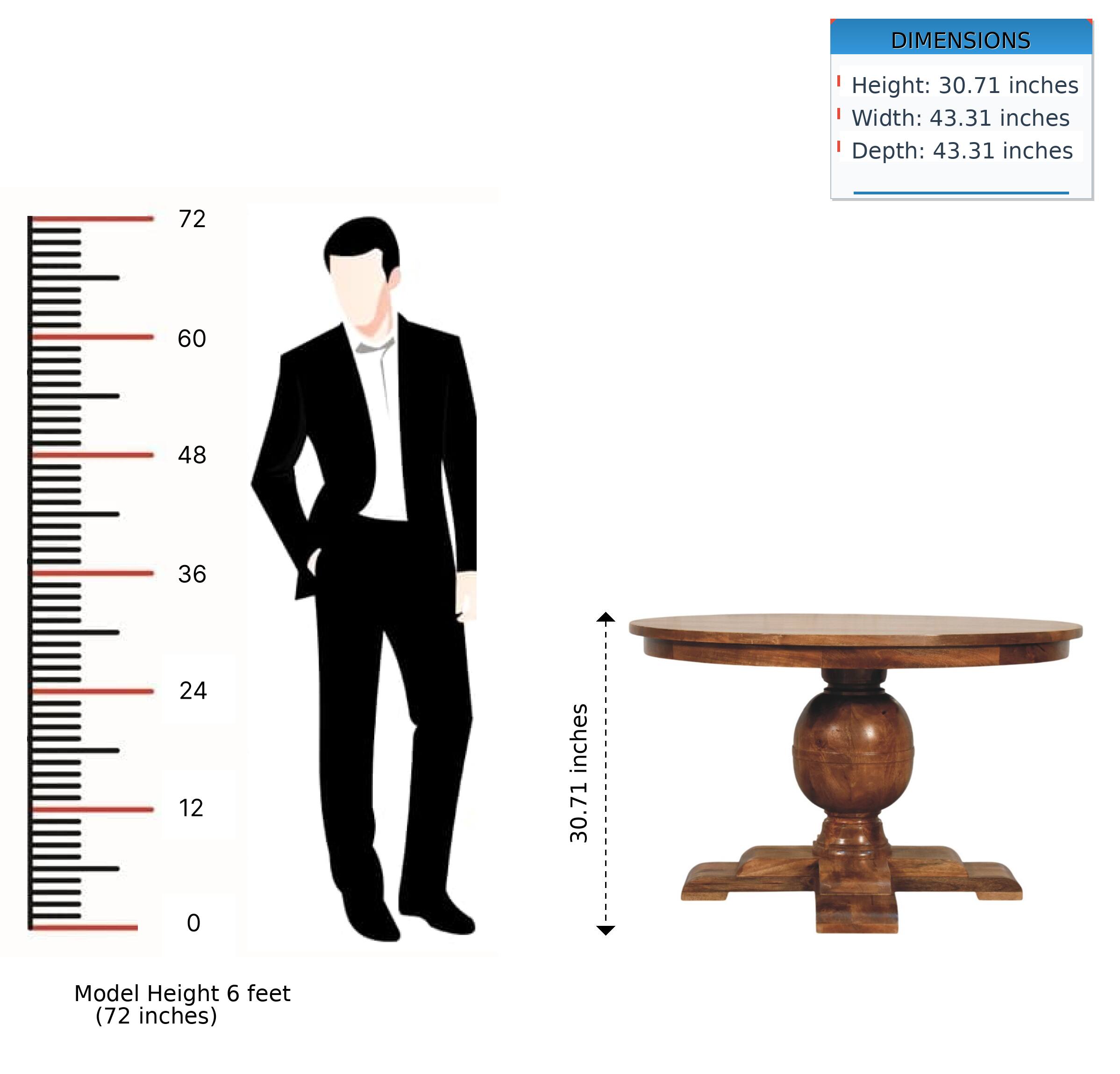 DIMENSIONS  
Height: 30.71 inches  
Width: 43.31 inches  
Depth: 43.31 inches  

Model Height 6 feet (72 inches)