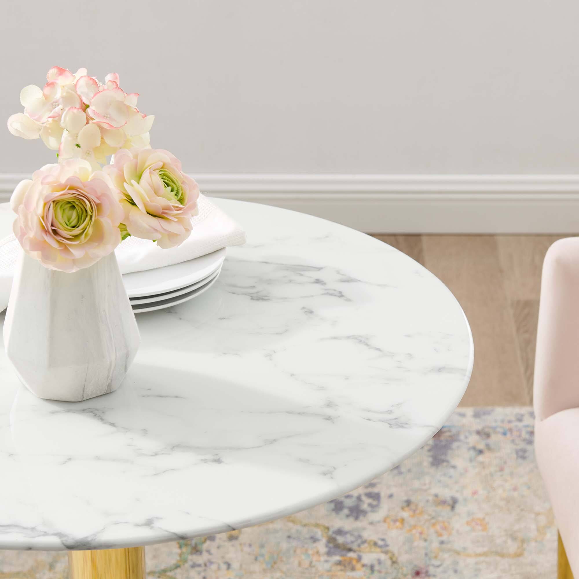 Back. Modway - Verne 28" Artificial Marble Dining Table by Modway - Gold White.