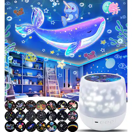 Front. ACJPR - Kids Star Projector Night Light – 21 Film Sets, 360° Rotating, Dimmable Ceiling Light.