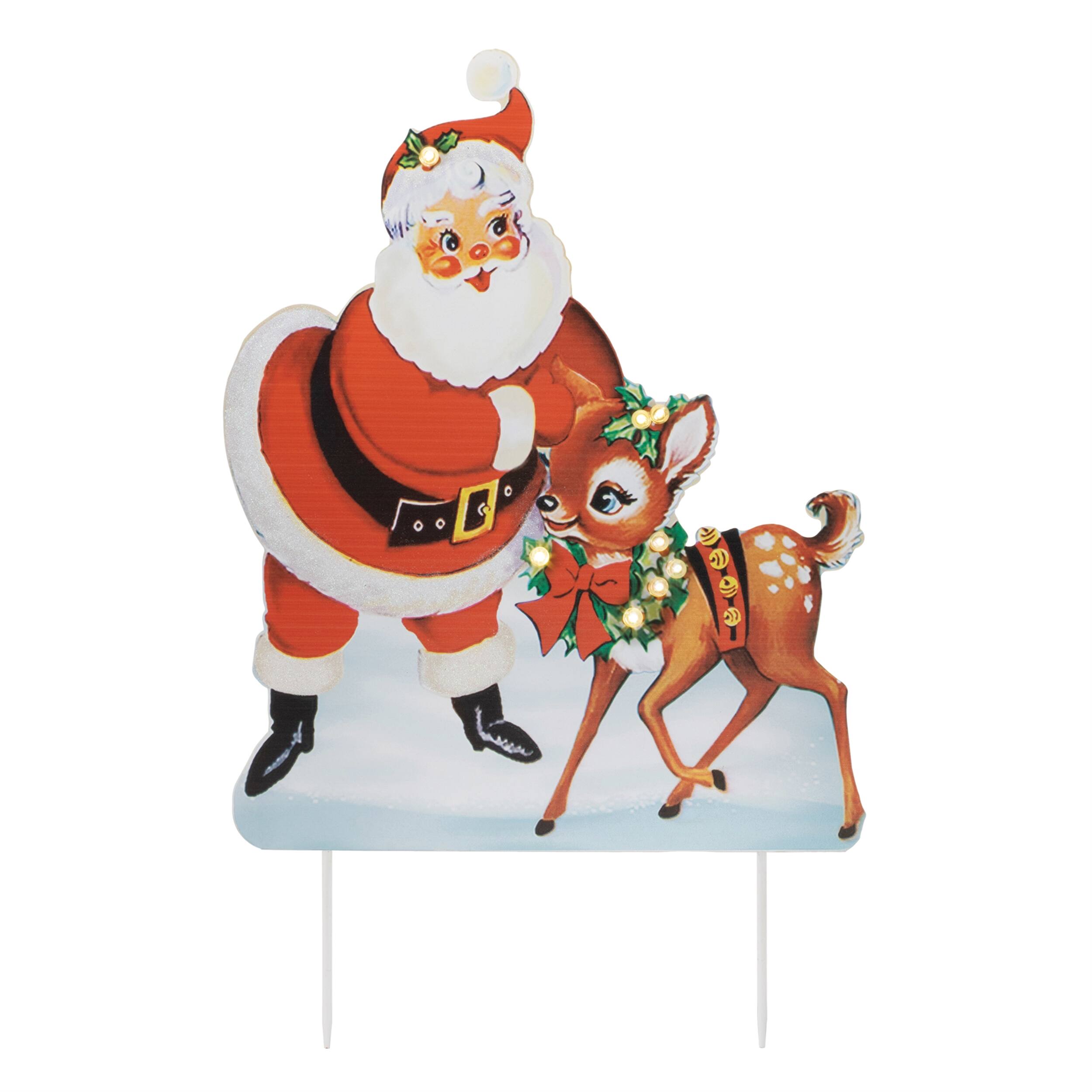 Angle. BreeBe - Nostalgic Santa with Deer LED Display 24"H - Red, White, Brown.