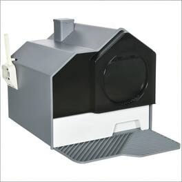 Dexmalle - Dexmalle-Enclosed Cat Litter Box with Open Door,Pad and Scoop-Gray&White - Black+ Gray,White