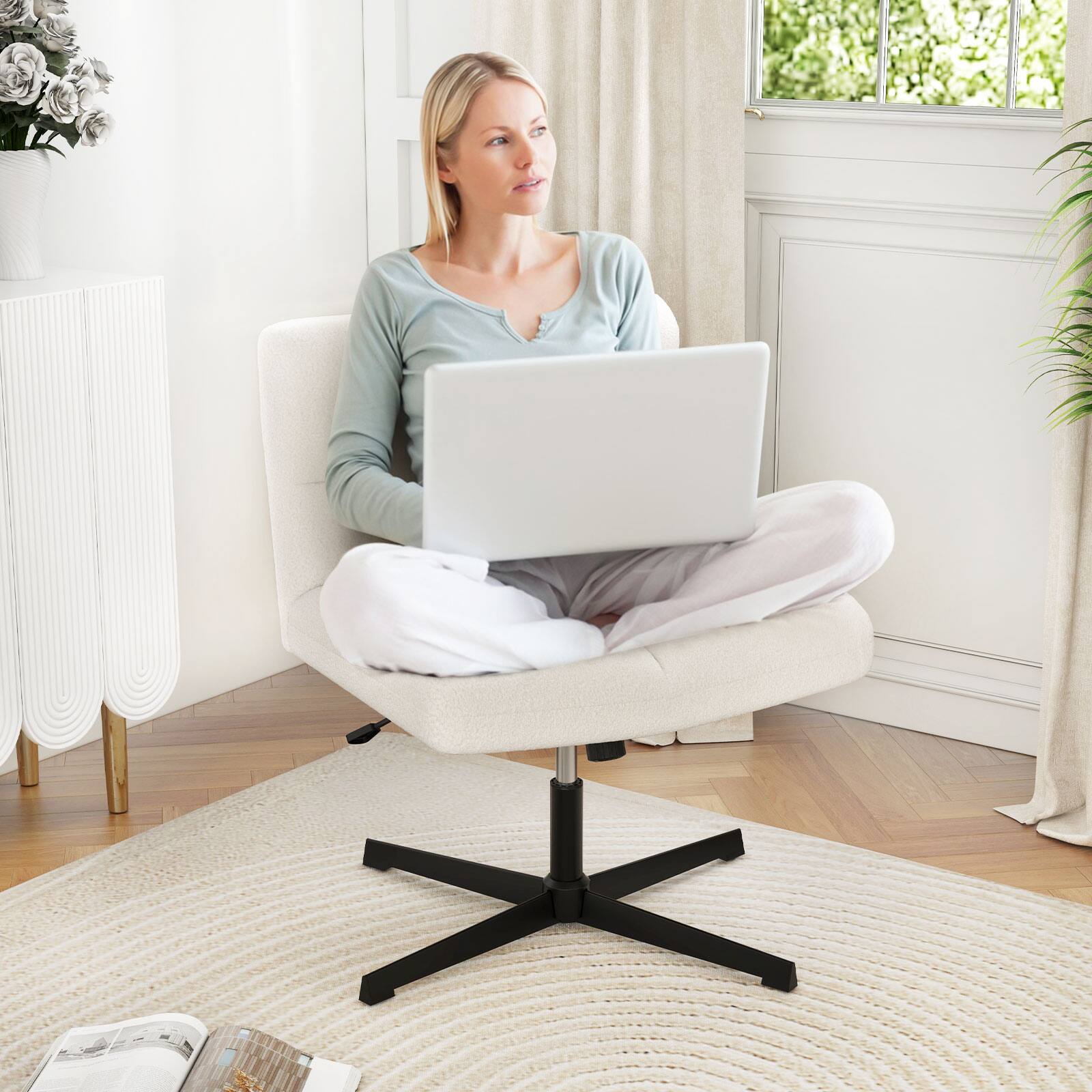 Alt View 8. Ecooso - Office Chair Armless Cross-Legged Seat with Soft Cushion and Adjustable Height - White.
