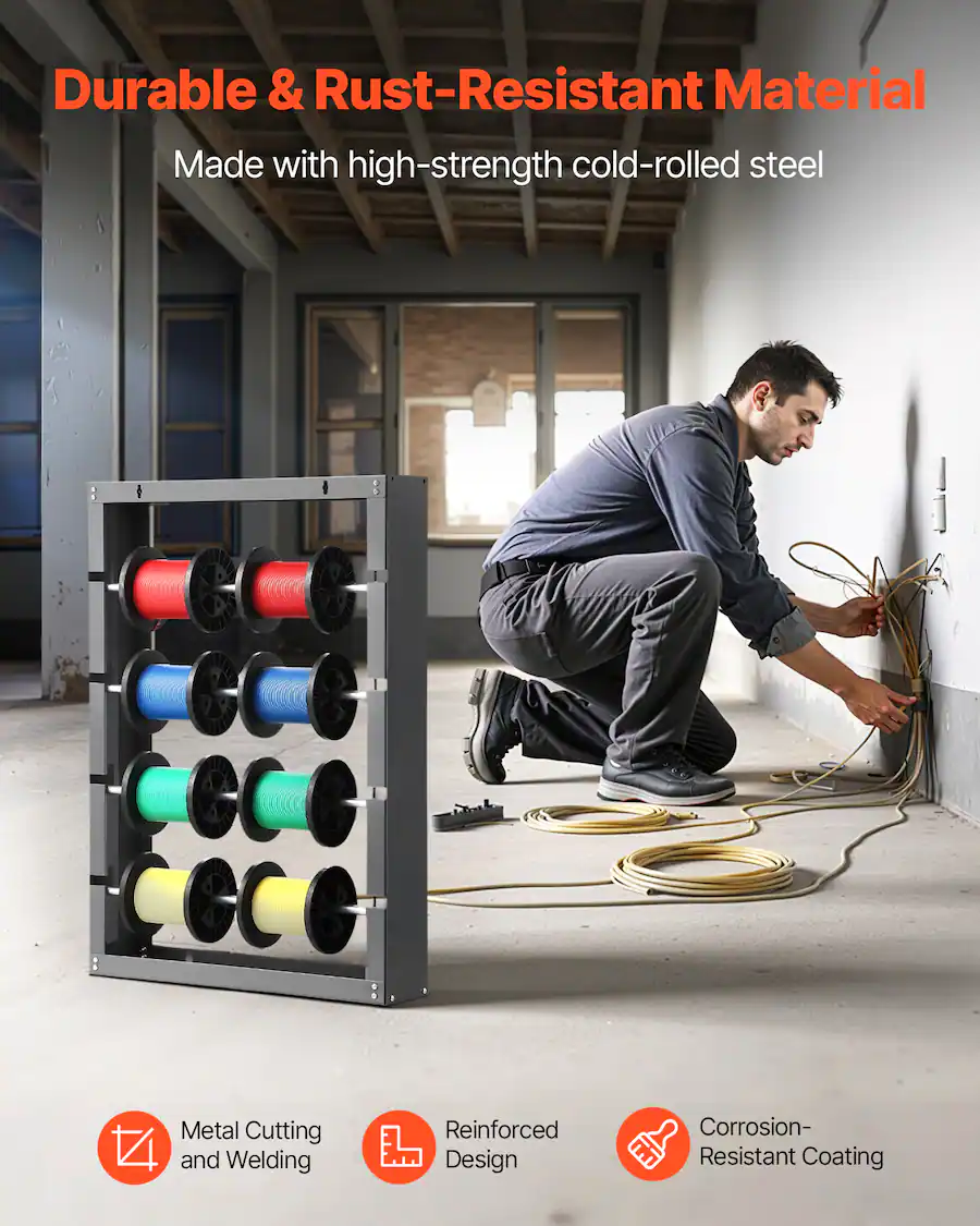 VEVOR Wire Spool Rack, 4 Adjustable Rods, Cold Rolled Steel Wire Spool ...