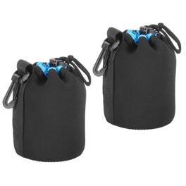 Unique Bargains - Camera Lens Bag, 2pcs 3.3"x5.5" Drawstring Pouch with Thick Neoprene for DSLR Lens, Water Coffee Cups - Black Blue