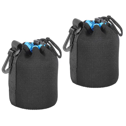 Front. Unique Bargains - Camera Lens Bag, 2pcs 3.3"x5.5" Drawstring Pouch with Thick Neoprene for DSLR Lens, Water Coffee Cups - Black Blue.