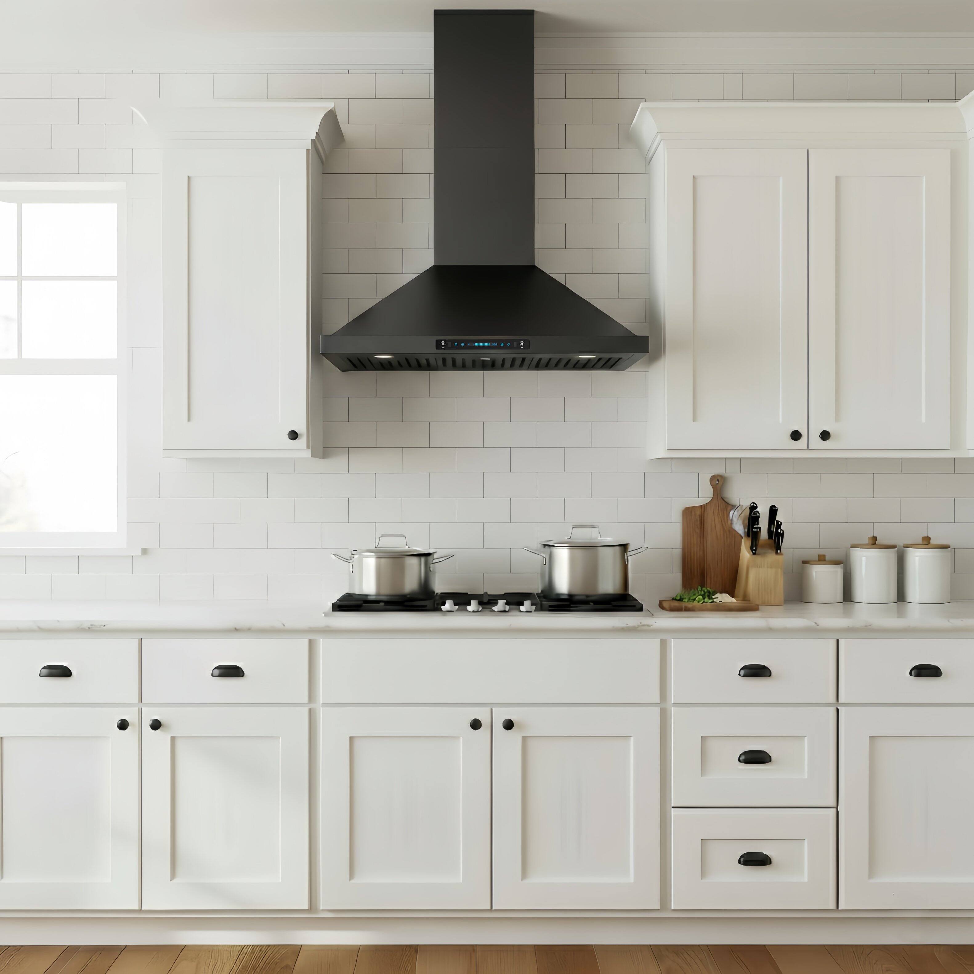 Angle. ZJKLA - ZJKLA - 36 inches - Externally Vented - Wall Mount Range Hood - Stainless Steel - Black Stainless Steel.