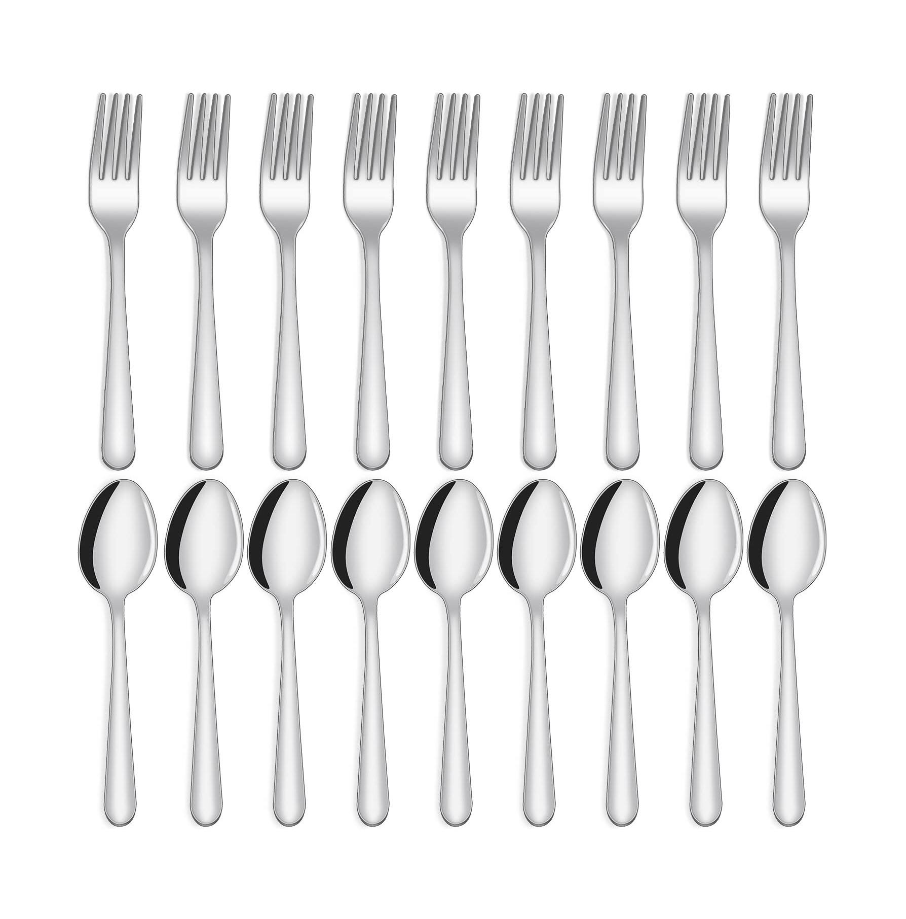 Front. Dazzed Corner - 24-piece Forks and Spoons Silverware Set,  Food Grade Stainless Steel Flatware Cutlery Set - Silver.