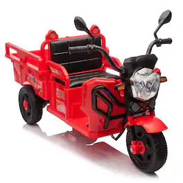 BreeBe - 12V Kids Electric 3-Wheel Cargo Truck, 2WD w/ Anti-Slip Wheels, LED Lights, Music, Large Storage, Wide Seat, Ages 3-6 - Red
