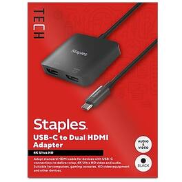 Staples TECH - 6" USB-C to HDMI Audio/Video Cable, Male to Female, (ST62386) - Black