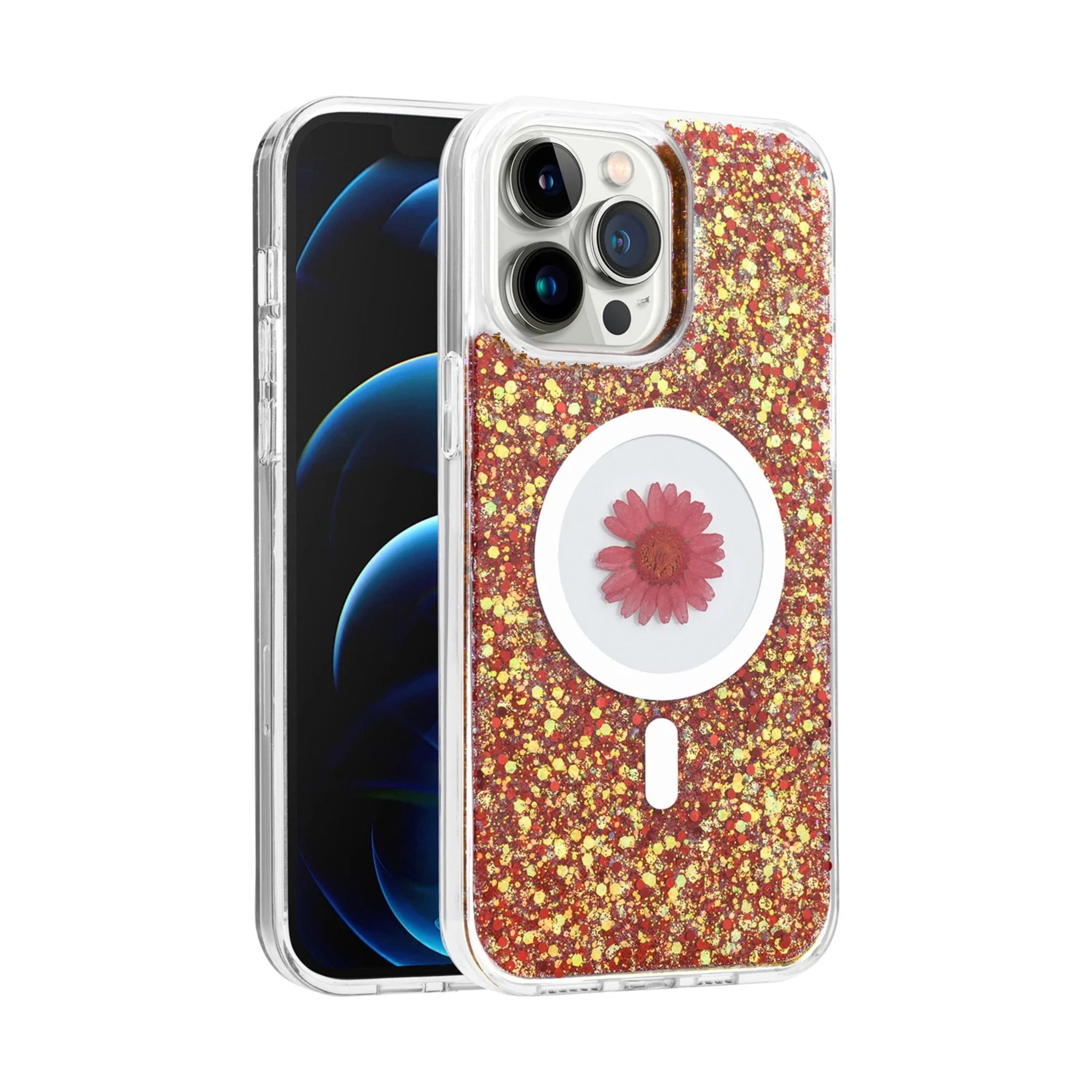 Kitcheniva - Glitter Hybrid Epoxy Real Flower Phone Case With 2 Pcs Screen Protectors For iPhone 15 Pro Max - Red price history on PriceWatchPro