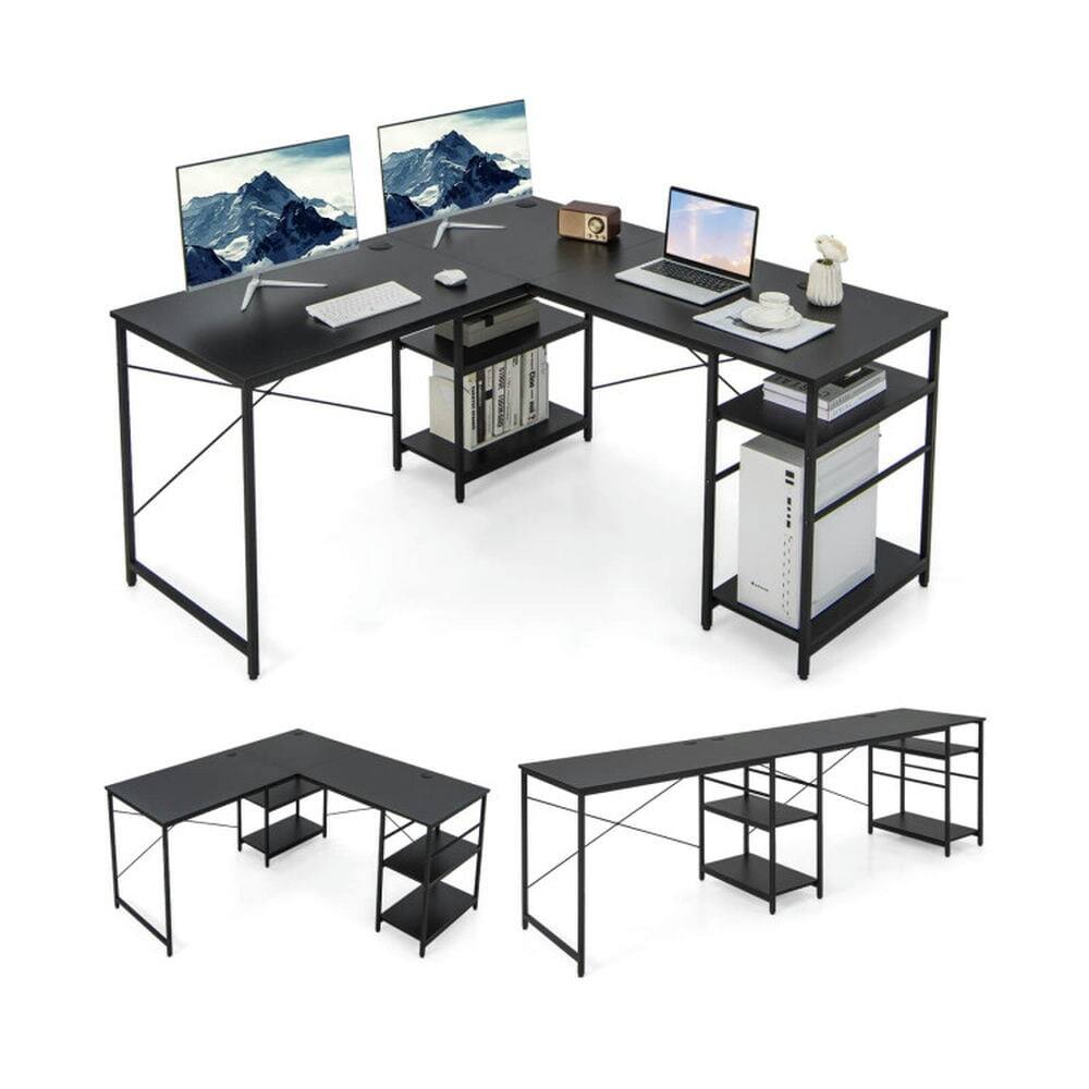 Alt View 4. Kadyn - L Shaped Computer Desk with 4 Storage Shelves and Cable Holes-Black, Home Office Desks, Gaming Computer Desks for Study - Black.