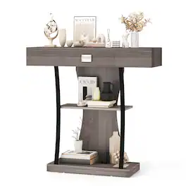 Ecooso - Console Table with Drawer and 2-Tier Storage Shelves for Entryway or Sofa Back - Gray